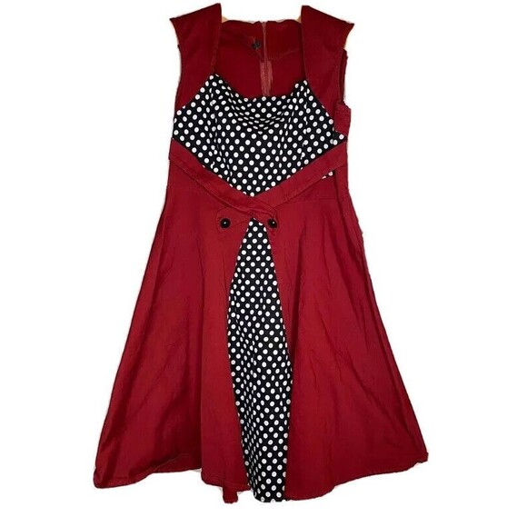 Polka Dot Dress Girls XL Red Black A Line Back Zipper Square Neck Sleeveless - Picture 1 of 3